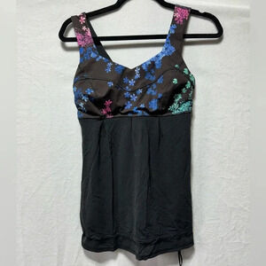 Lululemon Tame Me Petal Pop Mesh Cinch Hem Tank Top Womens Sz 4 Floral Black